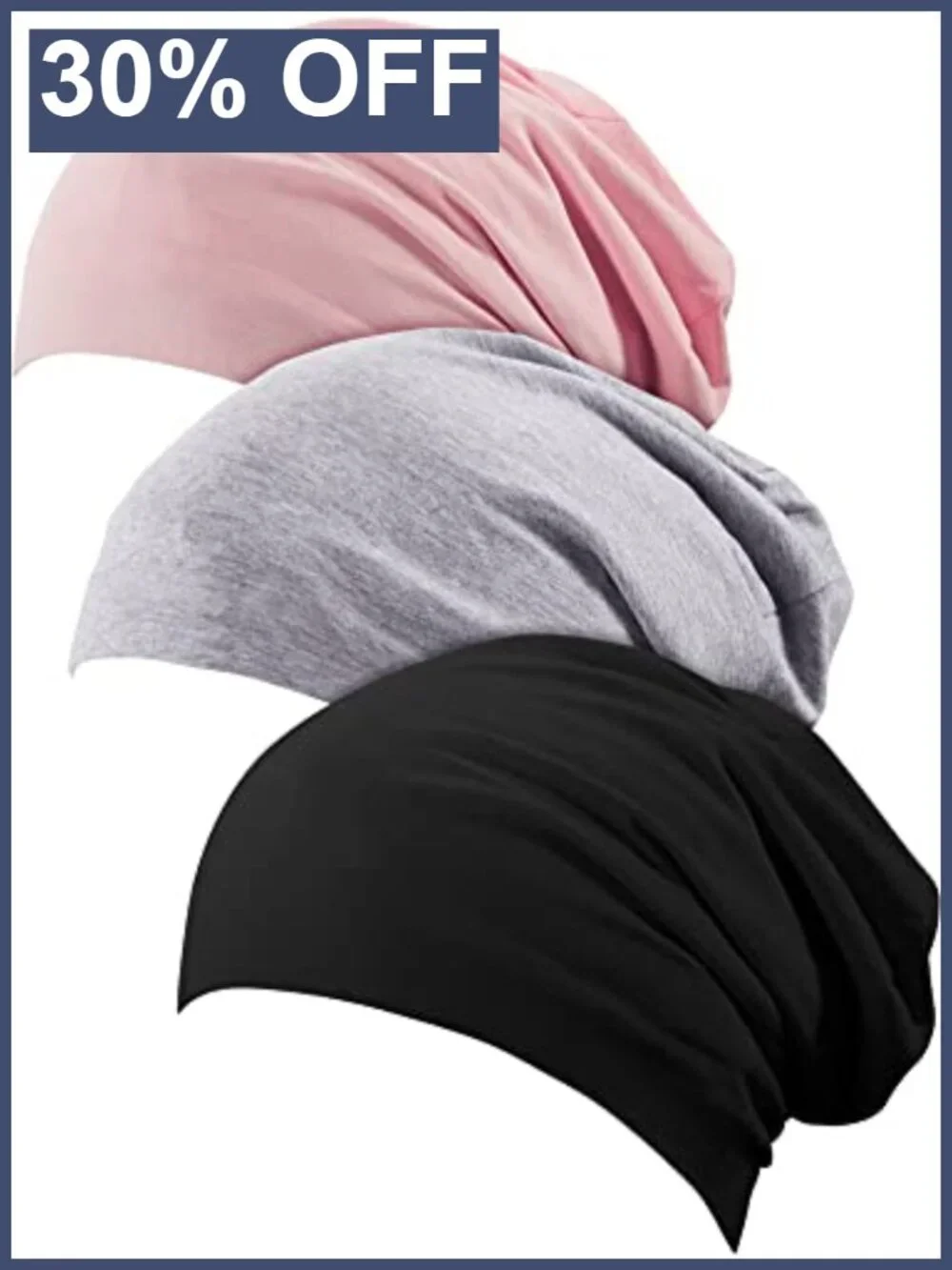Satin Lined Sleep Cap Bonnet for Hair Protection, 3 Pack
